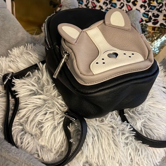 Betsey Johnson Puppy Dog frenchie french bulldog  Backpack black grey heart mini main image 10